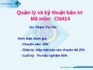 Báo cáo: Quản lý và kỹ thuật bảo trì