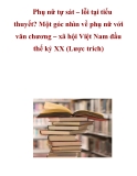 Phụ nữ tự sát – lỗi tại tiểu thuyết? Một góc nhìn về phụ nữ với văn chương- xã hội Việt Nam đầu thế kỉ XX