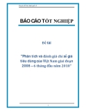 Đề tài "Phân tích và đánh giá chỉ số giá tiêu dùng của Việt Nam giai đoạn 2008 – 6 tháng đầu năm 2010"