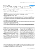 Báo cáo y học: "Comprehensibility, reliability, validity, and responsiveness of the Thai version of the Health Assessment Questionnaire in Thai patients with rheumatoid arthritis"