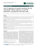 Báo cáo y học: " Lack of replication of genetic predictors for the rheumatoid arthritis response to anti-TNF treatments: a prospective case-only study"