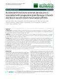 Báo cáo y học: "Accelerated hand bone mineral density loss is associated with progressive joint damage in hands and feet in recent-onset rheumatoid arthritis"