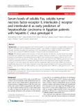 Báo cáo y học: " Serum levels of soluble Fas, soluble tumor necrosis factor-receptor II, interleukin-2 receptor and interleukin-8 as early predictors of hepatocellular carcinoma in Egyptian patients with hepatitis C virus genotype-4."