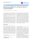 Báo cáo y học: "Beta-lactam antibiotics in continuous infusion in critically ill patients"