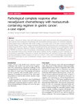 báo cáo khoa học: "Pathological complete response after neoadjuvant chemotherapy with trastuzumabcontaining regimen in gastric cancer: a case report"