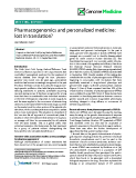 báo cáo khoa học: " Pharmacogenomics and personalized medicine: lost in translation?"