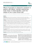 Báo cáo y học: "  Effects of asenapine on depressive symptoms in patients with bipolar I disorder experiencing acute manic or mixed "