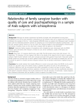 Báo cáo y học: "Relationship of family caregiver burden with quality of care and psychopathology in a sample of Arab subjects with schizophrenia"