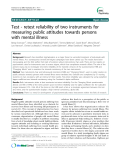 Báo cáo y học: " Test - retest reliability of two instruments for measuring public attitudes towards persons with mental illness"