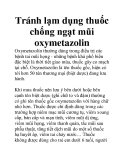 Tránh lạm dụng thuốc chống ngạt mũi oxymetazolin