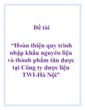 Đề án: Hoàn thiện quy trình nhập khẩu nguyên liệu và thành phẩm tân dược tại Công ty dược liệu TWI-Hà Nội