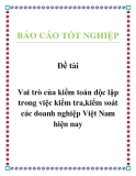 Đề tài: Vai trò của kiểm toán độc lập trong việc kiểm tra,kiểm soát các doanh nghiệp Việt Nam hiện nay