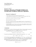 Báo cáo hóa học: " Research Article Existence Theorems of Periodic Solutions for Second-Order Nonlinear Difference Equations"