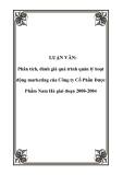 LUẬN VĂN: Phân tích, đánh giá quá trình quản lý hoạt động marketing của Công ty Cổ Phần Dược Phẩm Nam Hà giai đoạn 2000-2004