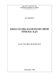 Luận văn: KHẢO SÁT ĐỊA DANH HÀNH CHÍNH TỈNH BẮC KẠN