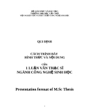 QUI ĐỊNH  CÁCH TRÌNH BÀY HÌNH THỨC VÀ NỘI DUNG  1 LUẬN VĂN THẠC SĨ NGÀNH CÔNG NGHỆ SINH HỌC