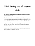 Dinh dưỡng cho bà mẹ sau sinh