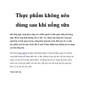 Thực phẩm không nên dùng sau khi uống sữa