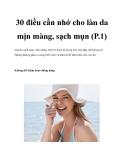 30 điều cần nhớ cho làn da mịn màng, sạch mụn (P.1)