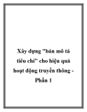 Xây dựng bản mô tiêu chí cho hiệu quả hoạt động truyền thông Phần 1