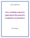 Đề tài " On a vanishing conjecture appearing in the geometric Langlands correspondence "