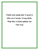 Chính sách, pháp luật về quản lý biển của Canada, Trung Quốc, Nhật Bản và kinh nghiệm cho Việt Nam