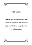 Tiểu luận:  Quản trị hoạt động marketing trong các doanh nghiệp sản xuất sản phẩm nhựa của Việt Nam trong điều kiện cơ chế thị trường