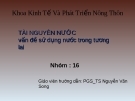 Tài nguyên nước vấn đề sử dụng nước trong tương lai