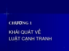 Bài giảng Luật cạnh tranh: Chương I. Khái quát  Luật cạnh tranh