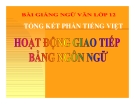 Bài giảng Ngữ văn 12 tuần 32 bài: Tổng kết phần tiếng việt - Hoạt động giao tiếp bằng ngôn ngữ