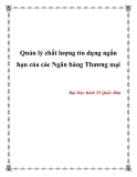 Quản lý chất lượng tín dụng ngắn hạn của các Ngân hàng Thương mại