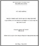 Tóm tắt Luận văn Thạc sĩ Quản trị kinh doanh: Hoàn thiện kế toán quản trị chi phí tại Công ty cổ phần cơ điện và xây dựng Quảng Nam