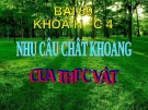 Slide bài Nhu cầu chất khoáng của thực vật - Khoa học 4 - GV.H.T.Minh