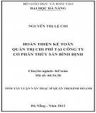 Tóm tắt Luận văn Thạc sĩ Quản trị kinh doanh: Hoàn thiện kế toán quản trị chi phí tại công ty cổ phần thủy sản Bình Định