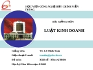 Bài giảng Luật kinh doanh (TS. Lê Minh Toàn) - Chương 1: Pháp luật về doanh nghiệp