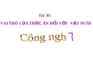 Bài giảng Công nghệ 7 bài 38: Vai trò của thức ăn đối với vật nuôi