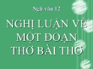 Bài giảng Ngữ văn 12 tuần 6: Nghị luận về một bài thơ, đoạn thơ