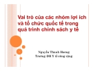 Bài giảng Vai trò của các nhóm lợi ích và tổ chức quốc tế trong quá trình chính sách y tế - Nguyễn Thanh Hương