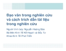 Bài giảng Đạo văn trong nghiên cứu và cách trích dẫn tài liệu trong nghiên cứu - Nguyễn Hoàng Bảo