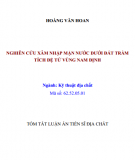 Tóm tắt Luận án Tiến sĩ Địa chất: Nghiên cứu xâm nhập mặn nước dưới đất trầm tích đệ tứ vùng Nam Định