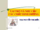 Bài giảng Vai trò và nhu cầu các chất dinh dưỡng - ThS. Nguyễn Thị Hiền