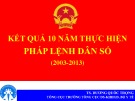 Báo cáo Kết quả 10 năm thực hiện pháp lệnh dân số