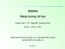 Bài giảng Năng lượng tái tạo: Chương 2 (Bài 2) - TS. Nguyễn Quang Nam