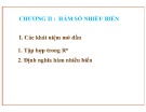 Bài giảng Giải tích 1 - Chương 2: Hàm số nhiều biến (Phần 1)