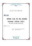 Luận văn Tiến sĩ: Đồng âm và đa nghĩa trong tiếng Việt (đối chiếu với tiếng Việt hiện đại)