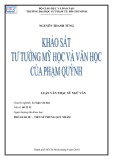 Luận văn Thạc sĩ Ngữ văn: Khảo sát tư tưởng Mỹ học và Văn học của Phạm Quỳnh