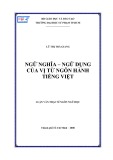 Luận văn Thạc sĩ Ngôn ngữ học: Ngữ nghĩa – Ngữ dụng của vị từ ngôn hành tiếng Việt