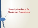 Bài giảng Bảo mật cơ sở dữ liệu: Security methods for statistical databases - Trần Thị Kim Chi