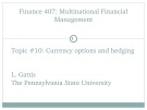Lecture Multinational financial management - Topic 10: Currency options and hedging