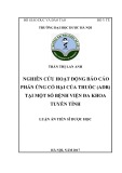 Luận án Tiến sĩ Dược học: Nghiên cứu hoạt động báo cáo phản ứng có hại của thuốc (ADR) tại một số bệnh viện đa khoa tuyến tỉnh